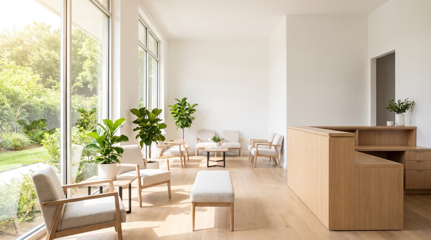 A bright, welcoming modern business reception area.